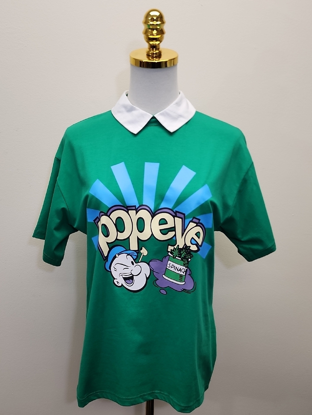 SHEIN Green Popeye Graphic Collar Tee Size XS